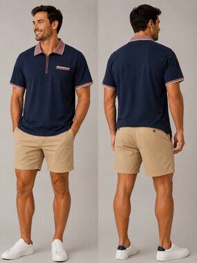 Xray Jeans Men's Navy w/ Accent Collar Quarter-Zip Polo Shirt - Size XL